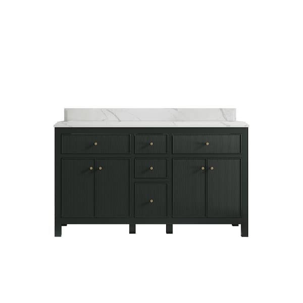 Willow Collections Sonoma 60 in. W x 22 in. D x 36 in. H Double Sink Bath Vanity in Dark Green with Cove Edge Calacatta Quartz Top