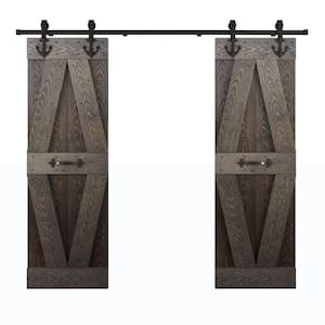 48 in. x 84 in. X Series Embossing Kona coffee/Smoky Gray DIY Knotty Wood Double Sliding Door With Hardware Kit