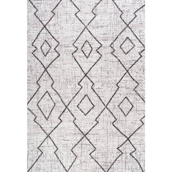 Carwa Tribal Diamond Trellis Ivory/Black 8 ft. x 10 ft. Indoor/Outdoor Area Rug