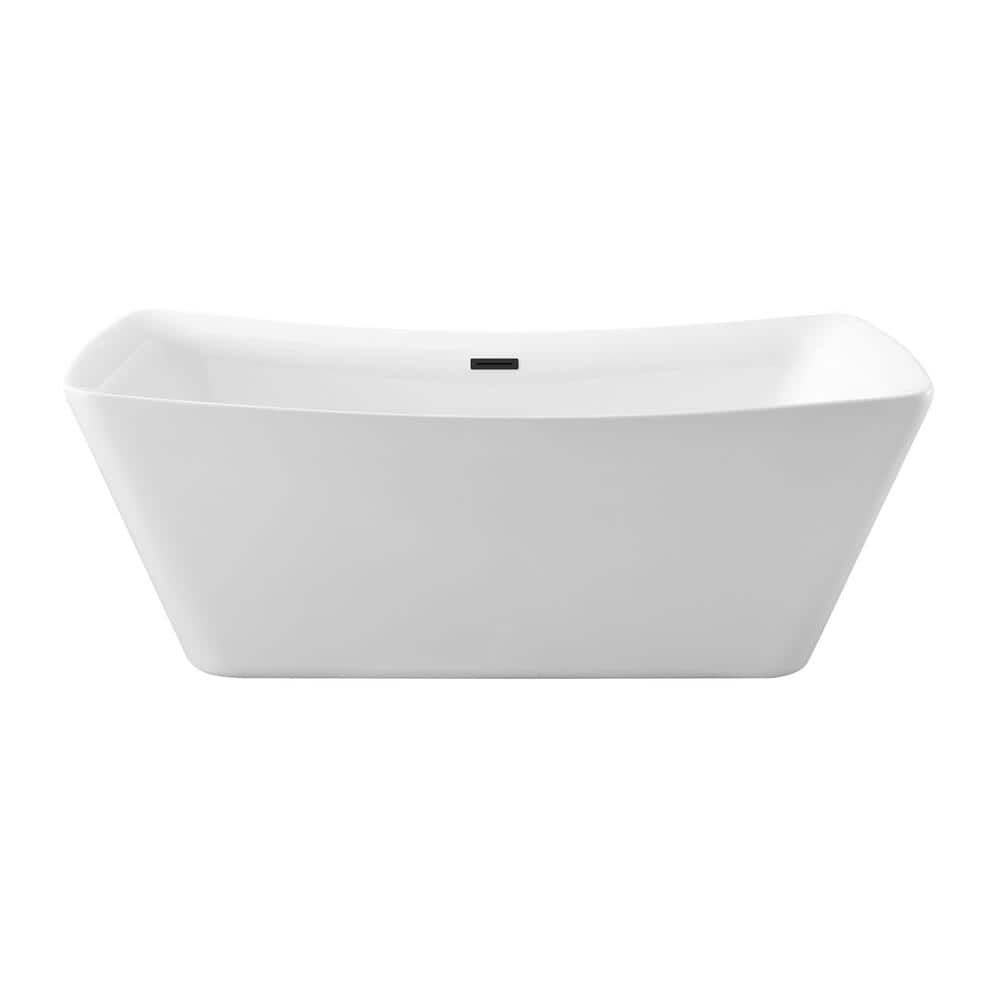 62" Glossy White Acrylic Freestanding Soaking Tub with Matte Black Trim