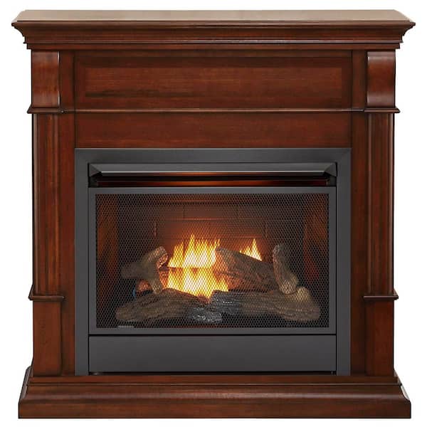 26,000 BTU Vent Free Natural Gas Fireplace System and Auburn Cherry Mantel With Thermostat