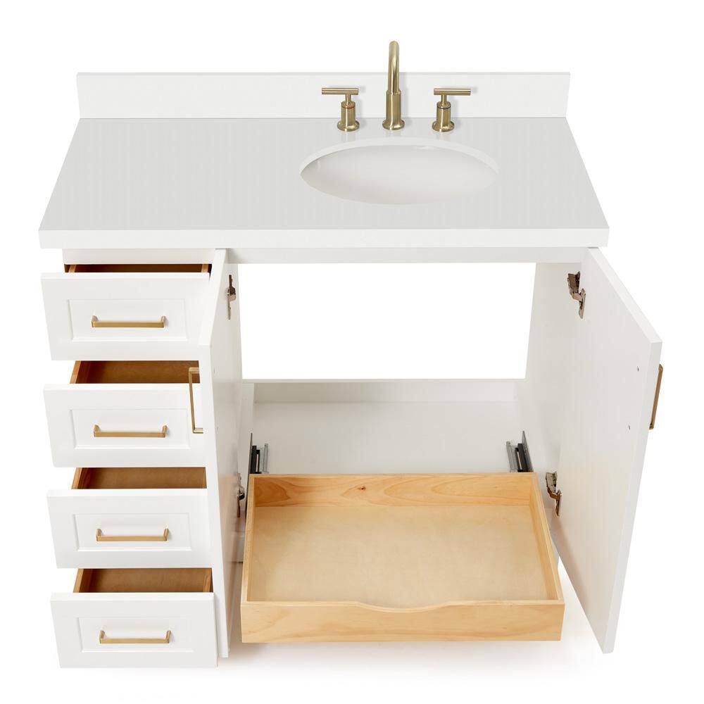 White Wood Freestanding Single Bathroom Vanity with Quartz Top