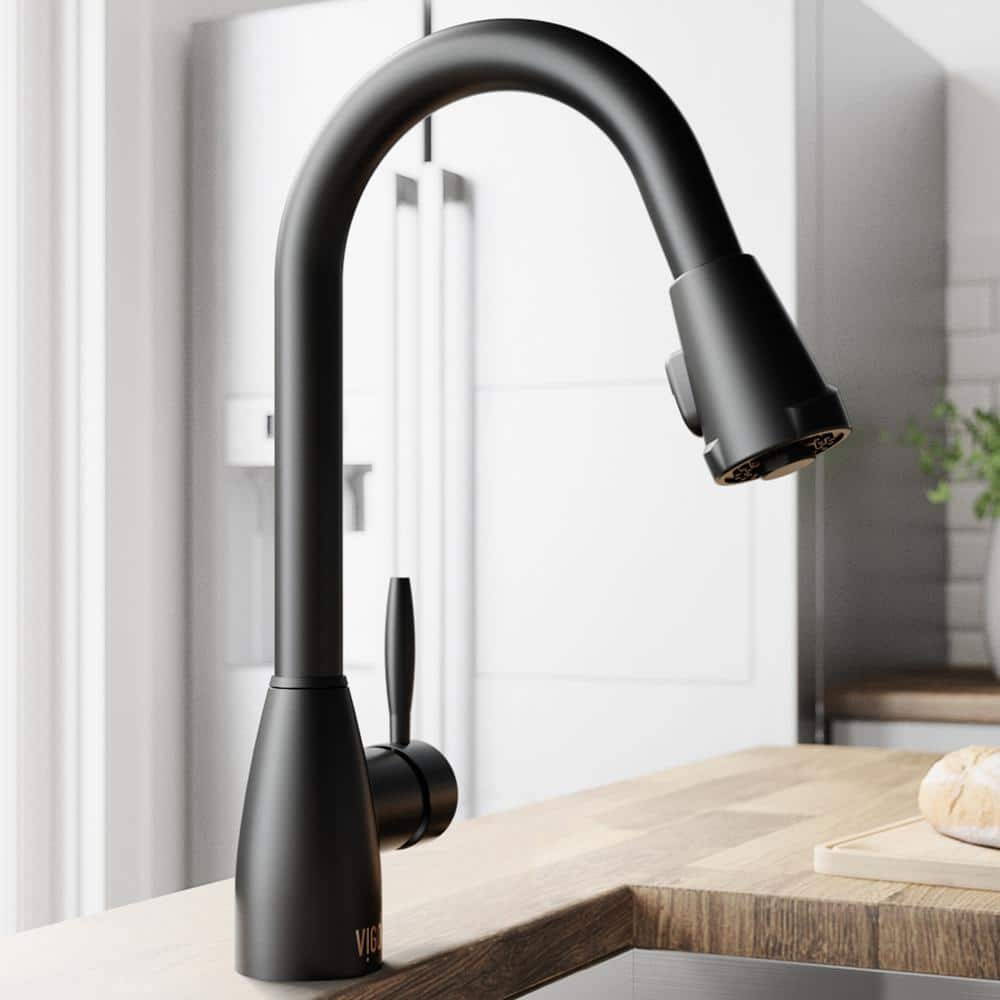 VIGO Graham Single Handle Pull-Down Sprayer Kitchen Faucet in Matte ...