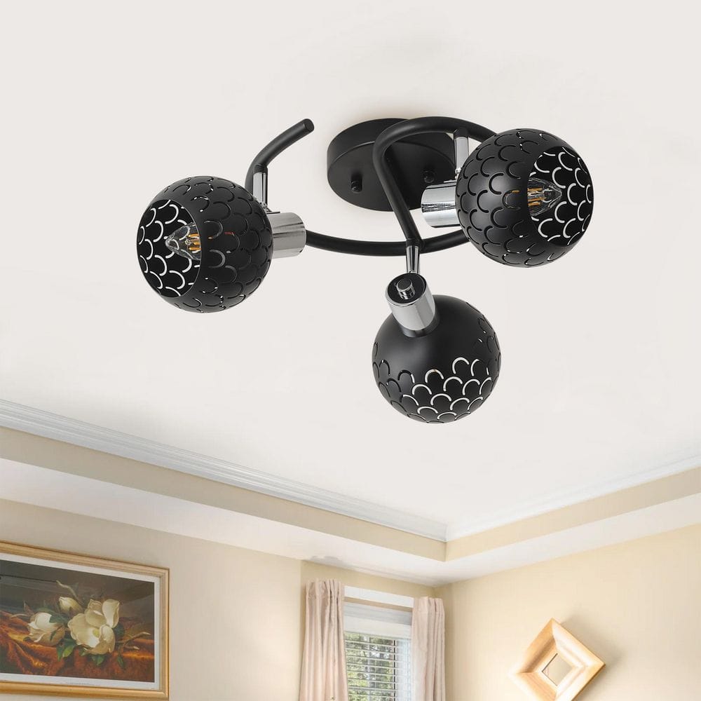 14.96 in. 3-Light Black Modern Semi-Flush Mount with Metal Shade and No Bulbs Included 1-Pack price history on PriceWatchPro