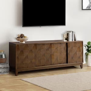 Napoleon Walnut Modern 72 in. Sliding Door TV Stand up to 78 in. with Interior 2-Drawer and Adjustable Shelf