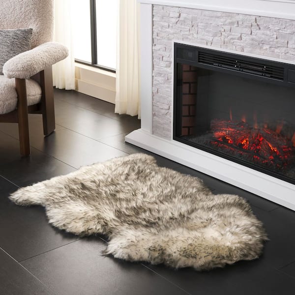 Sheep Skin 2 X 3 Ivory/Smoke Gray Solid Color Accent Rug
