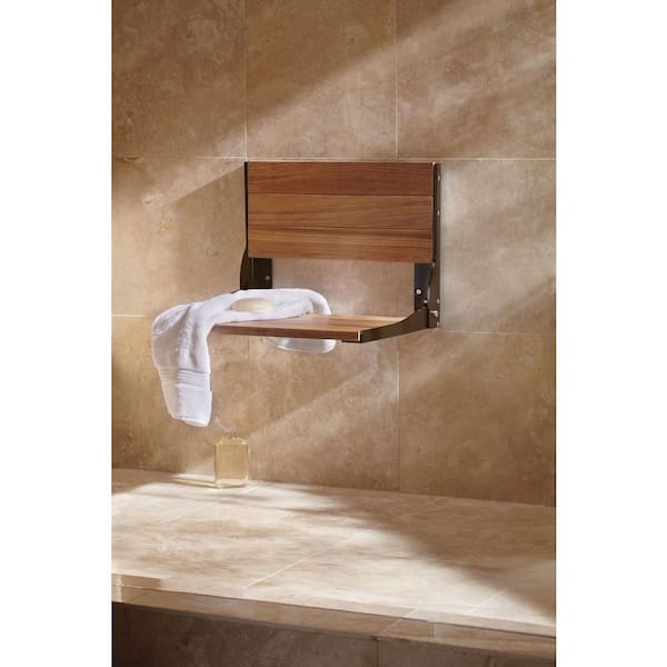 Fold Down Teak Shower Chair in Old World Bronze