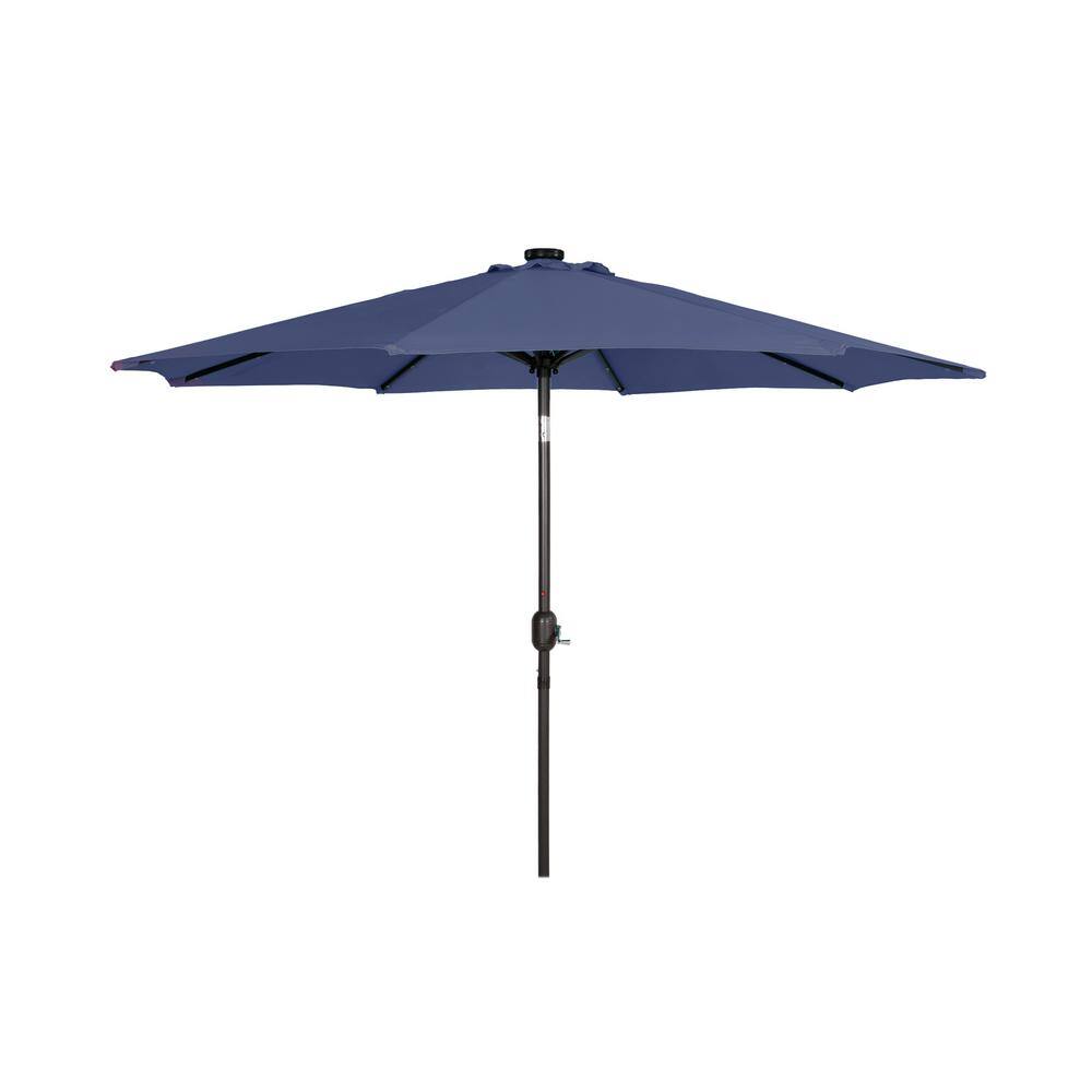 Navy Blue 9-Foot Solar LED Lighted Patio Umbrella with Steel Frame