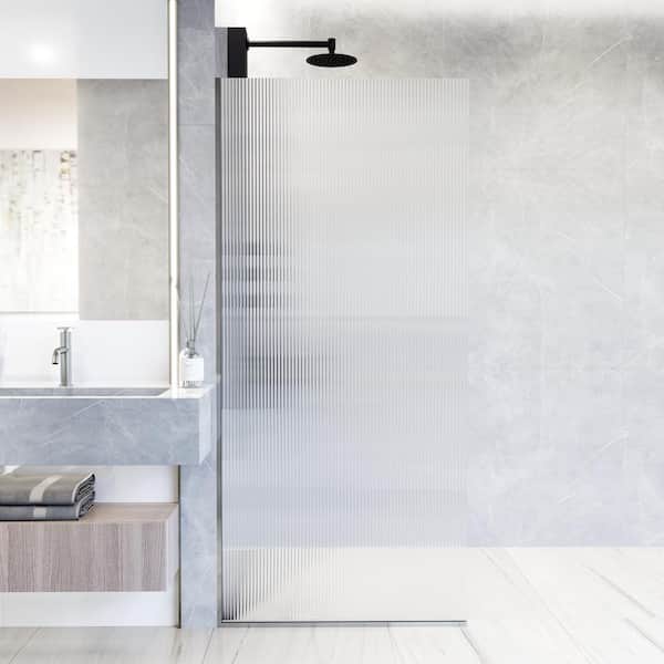 VIGO Zenith 34 in. W x 74 in. H Frameless Fixed Shower Screen Door in Chrome with 3/8 in. (10mm) Fluted Glass