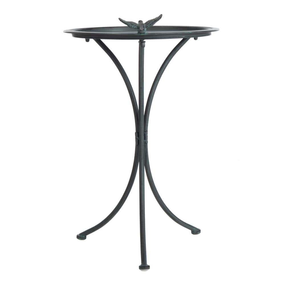 Antique Gray Metal Birdbath with Sculptural Bird Ornament