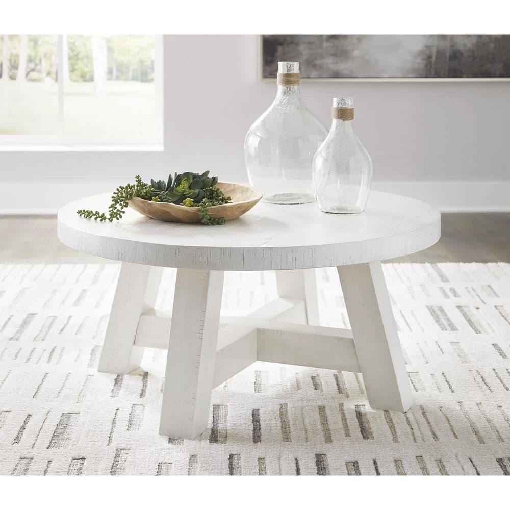 Off-White Round Wood Lift-Top Coffee Table