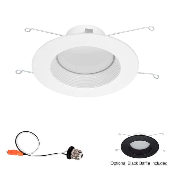 Commercial Electric 5 in/6 in. Deep Baffle Retrofit with Extra Black Baffle, Lumen Select Adjustable CCT Integrated LED Recessed Light Trim