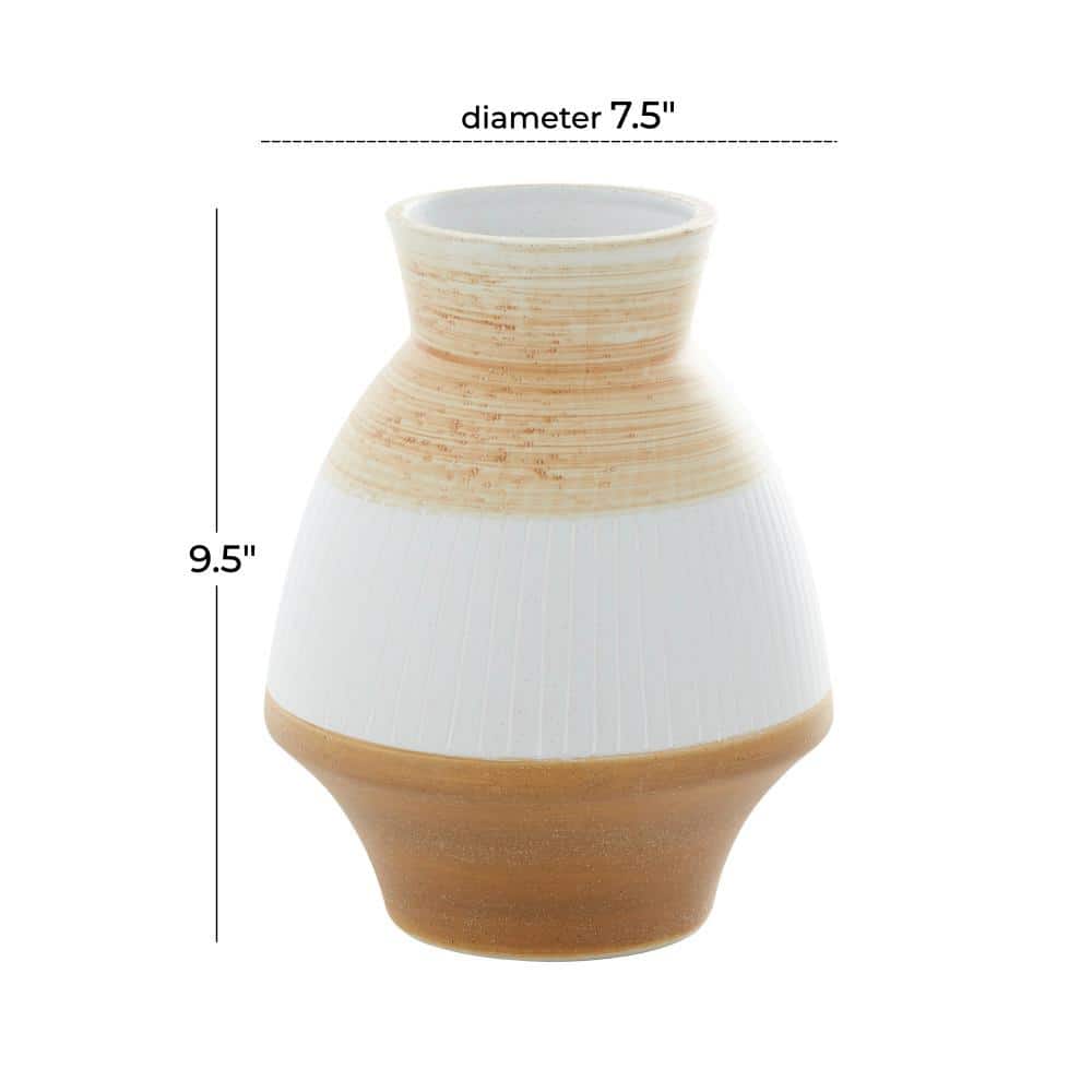 Coastal Serenity Brown and Terracotta Striped Ceramic Vase