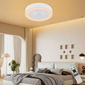 22 in. Modern LED Indoor White Flush Mount Circular Ceiling Fan with Light with Remote Control