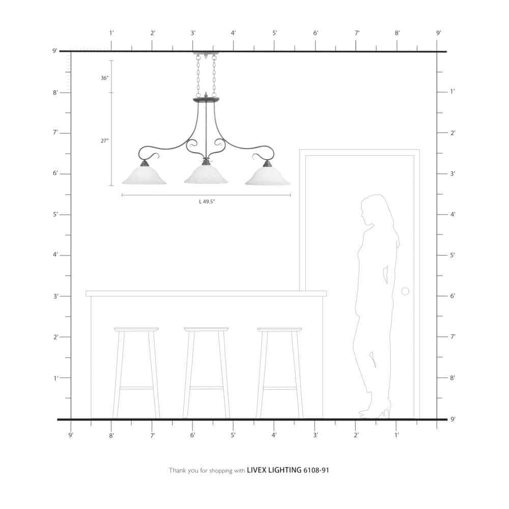 Brushed Nickel 3-Light Linear Chandelier with Alabaster Glass
