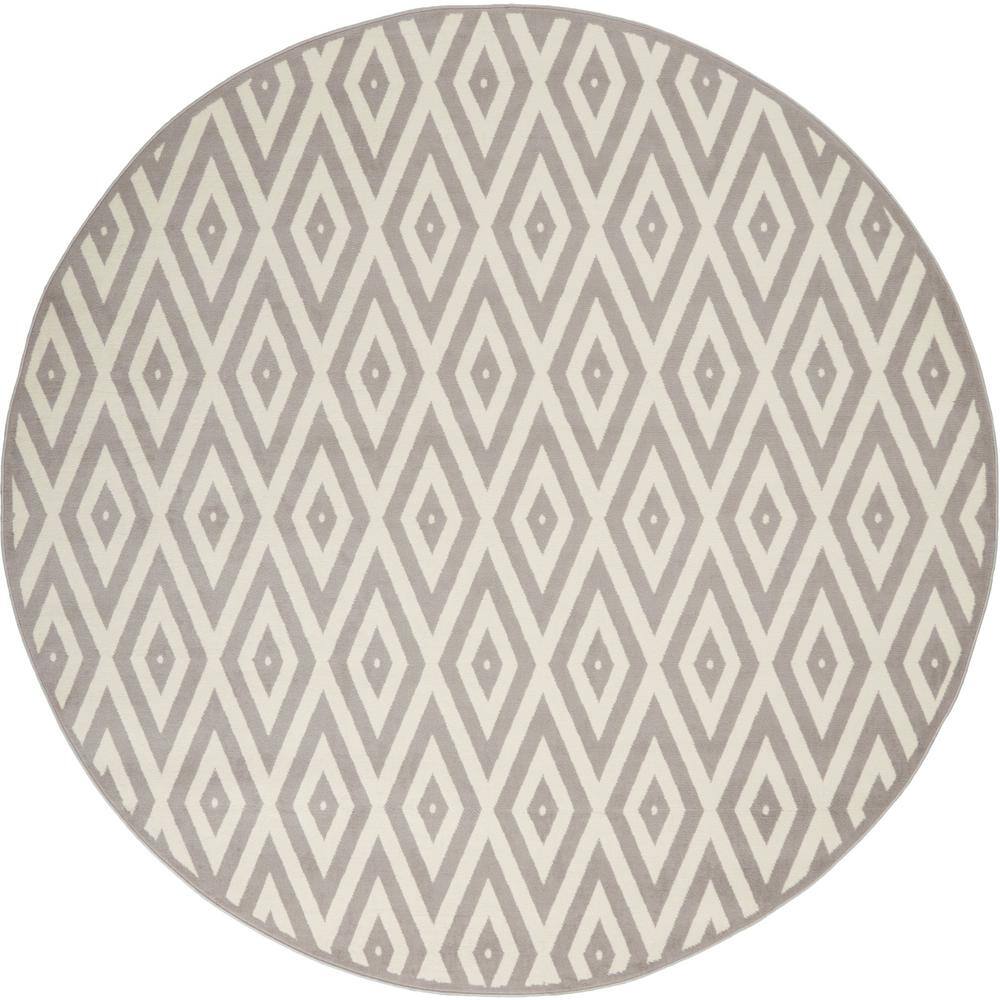 Grafix White/Grey 8 ft. x 8 ft. Persian Geometric Contemporary Round Area Rug -  Nourison, 719560