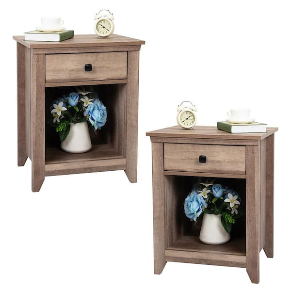 Spaco 1-Drawer Rustic Brown Modern Farmhouse Nightstand with 1 Open Shelf (18.9 in. W x 15.7 in. D x 24 in. H) (Set of 2)