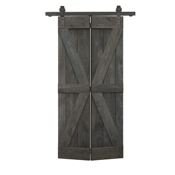 CALHOME 36 in. x 84 in. British K Pre Assembled Solid Core Carbon Gray Wood Bi-Fold Door with Sliding Hardware Kit
