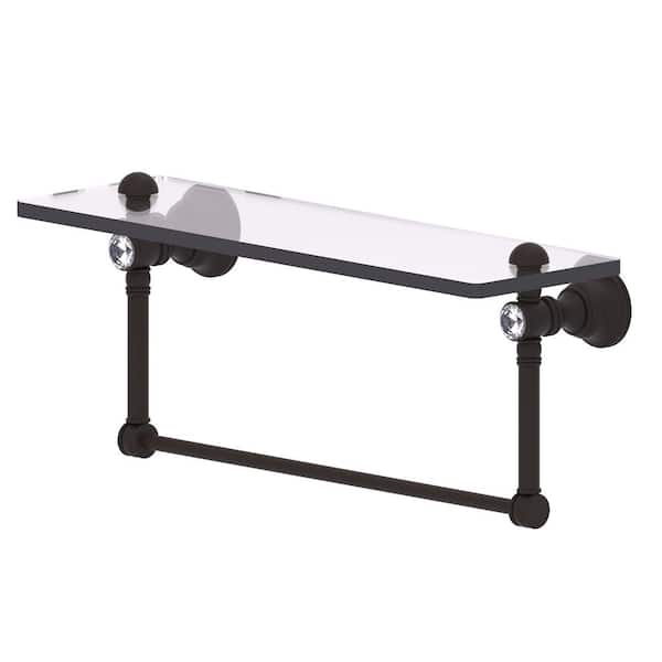 Allied Brass Carolina Crystal Collection 16 in. Glass Shelf with Integrated Towel Bar in Oil Rubbed Bronze