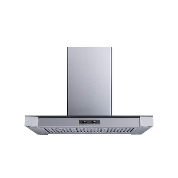 Winflo 36 in. Convertible Island Mount Range Hood in Stainless Steel/Glass with Baffle Filters