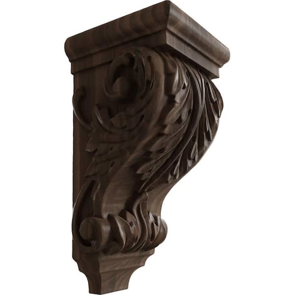 Ekena Millwork 5 in. x 5 in. x 10 in. Unfinished Wood Walnut Medium Acanthus Corbel