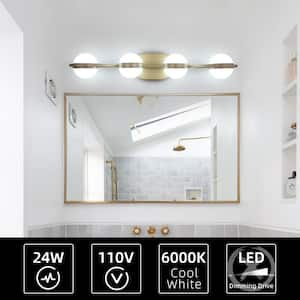 28.35 in. W LED Bathroom Gold Vanity Lights for Bathroom, Modern 4-Lights Bathroom Wall Light Fixture Over Mirror
