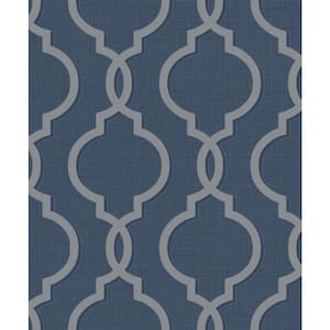 Laticia Trellis Navy Textured Eco-Foam Non-Pasted Wallpaper (Covers 56 sq. ft.)