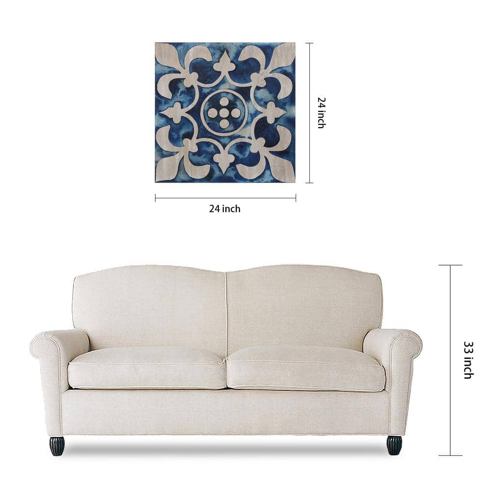 Cobalt Blue and Ash Wood Abstract Square Wall Art