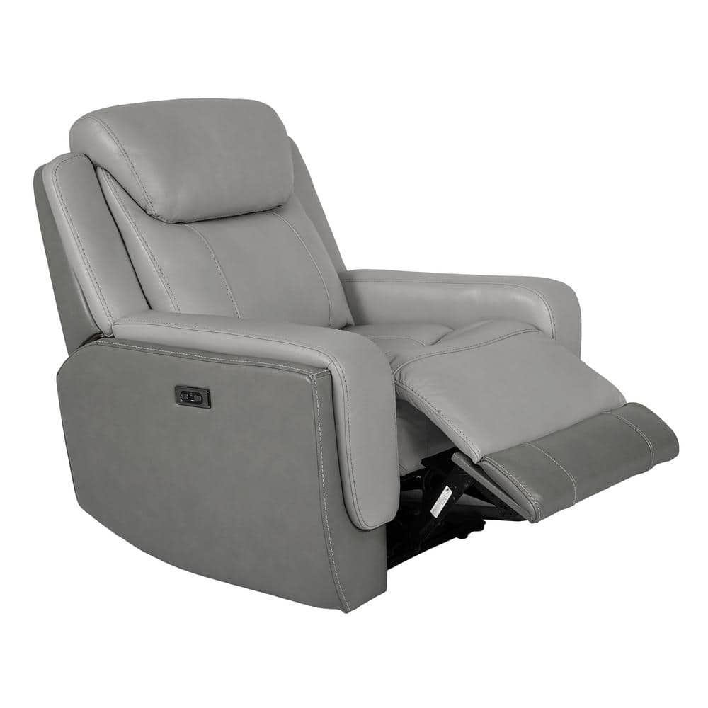 Rosalyn Gray Leather Zero Gravity Recliner with Metal Frame