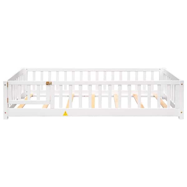 wetiny White Wood Frame Twin Platform Bed with Fence and Door