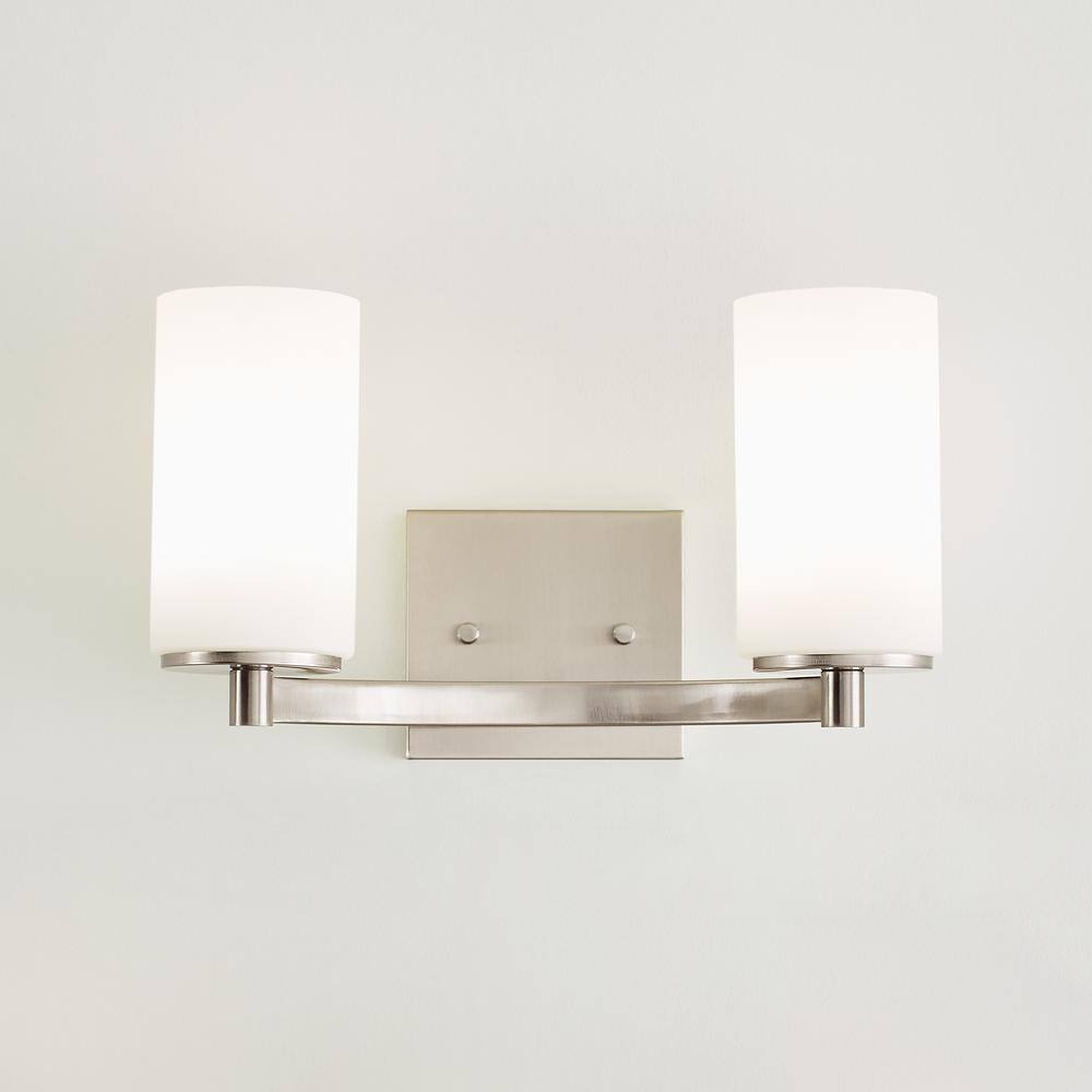 Hettinger Brushed Nickel 2-Light Vanity with Etched Glass Shades