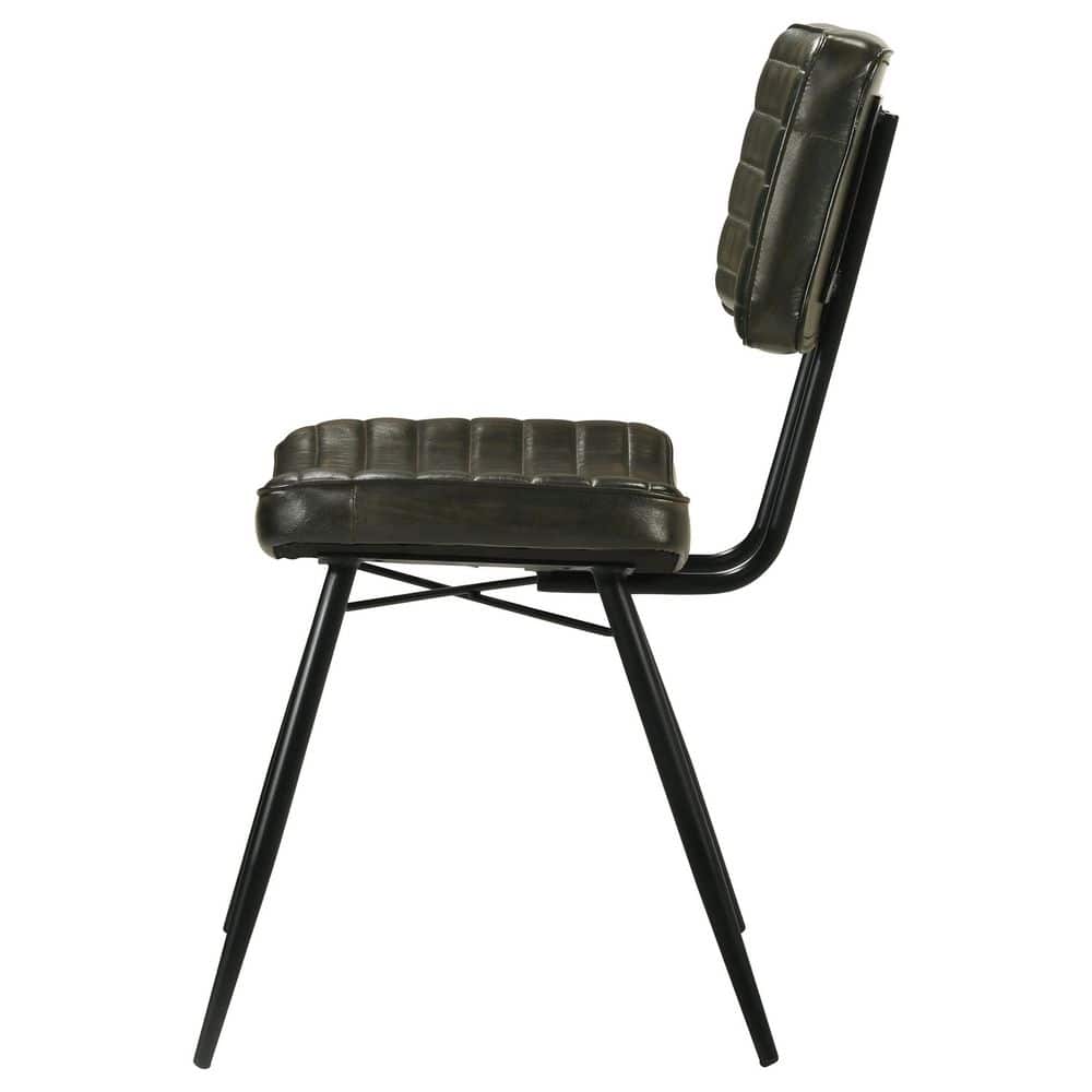 Espresso Leather Upholstered Side Chair with Metal Legs