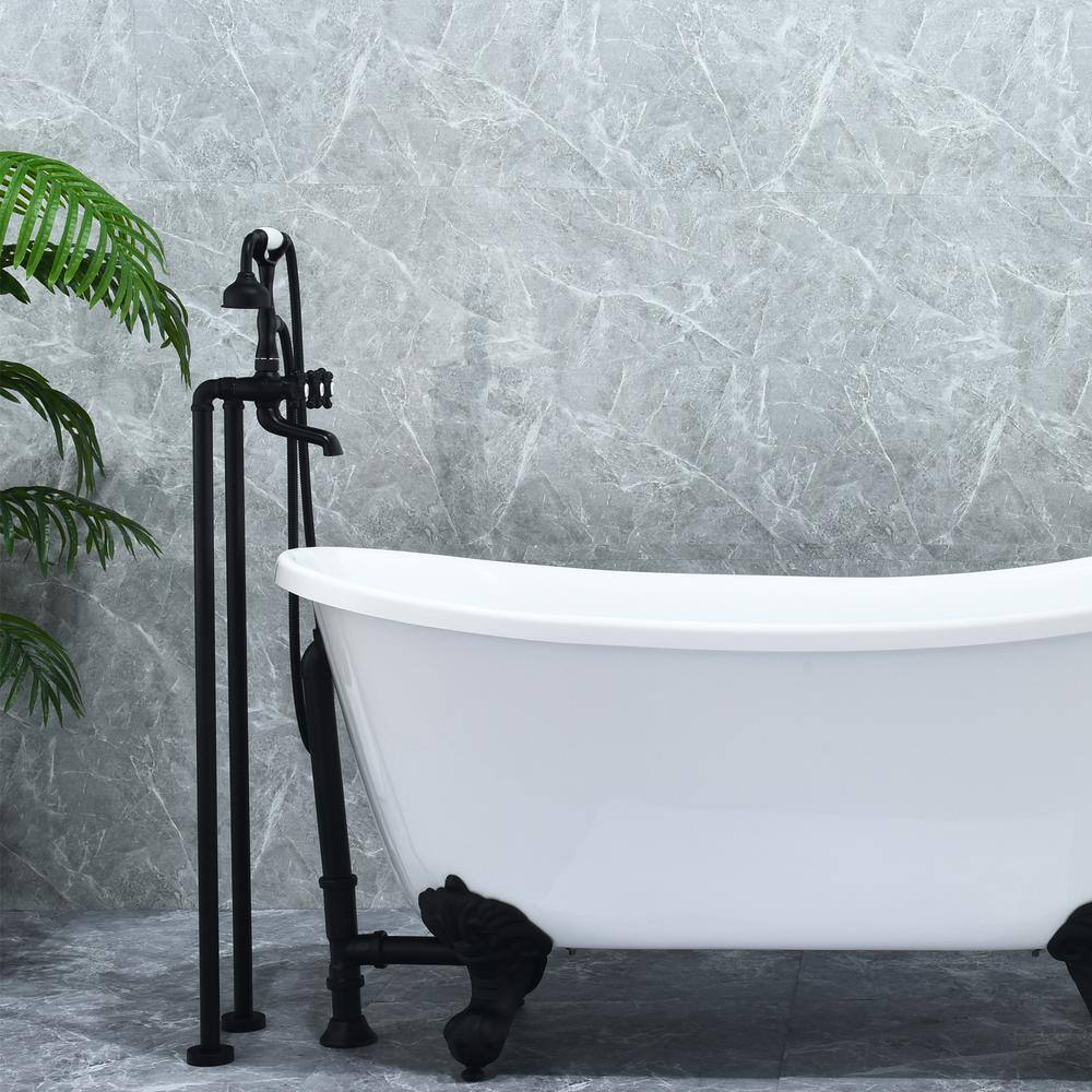 Matte Black Vintage Style Freestanding Tub Faucet with Handshower