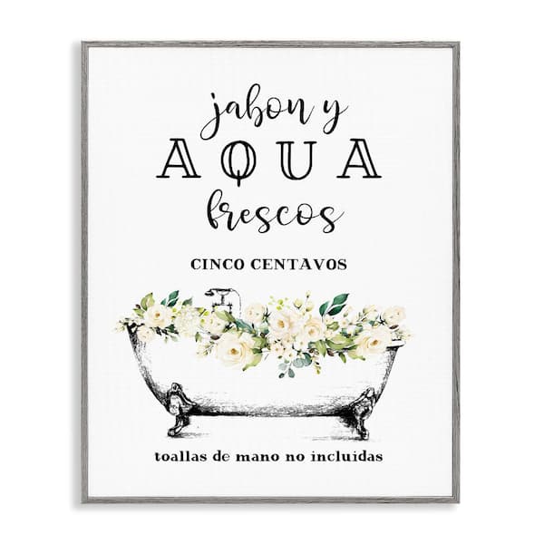 Stupell Industries Fresh Water Bathroom Sign by Lettered and Lined Gray Framed Typography Giclee Art Print 14 in. x 11 in.