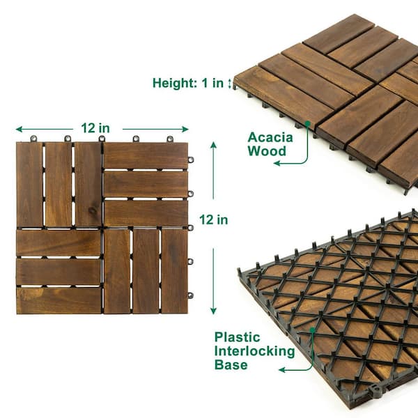 12 in. x 12 in. Solid Acacia Wood Interlocking Flooring Deck Tiles Checker Pattern (30-Pack)