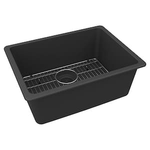 Quartz Classic 25 in. Undermount Single Bowl Matte Black Granite/Quartz Composite Kitchen Sink Kit Only