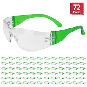 Green, Crystal Clear Lens Color Temple Safety glasses (72-Pairs)