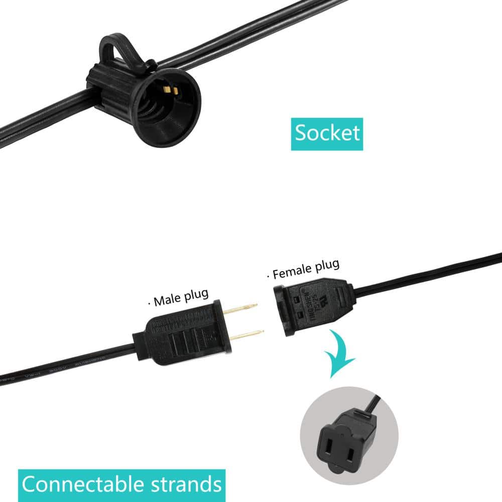 10 ft Black and Chrome Outdoor String Lights with Warm White LED Bulbs