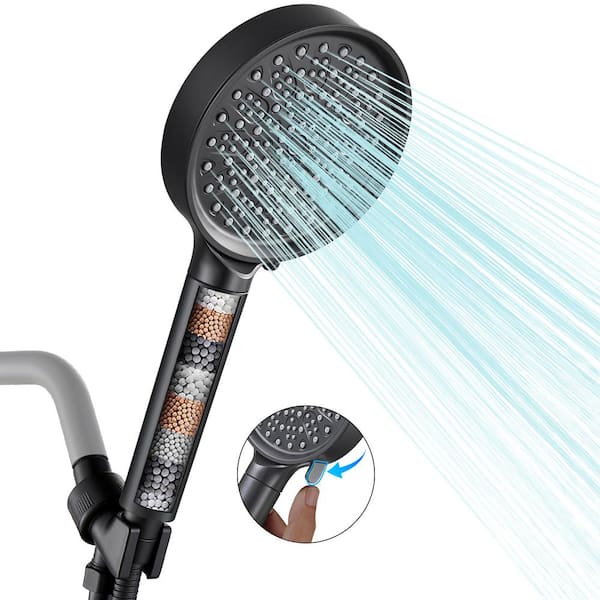 Heemli 6-Spray Patterns 4.9 in. Wall Mount Handheld Shower Head 1.8 GPM in Black