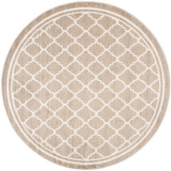 SAFAVIEH Amherst Wheat/Beige 7 ft. x 7 ft. Round Multi-Trellis Border Area Rug