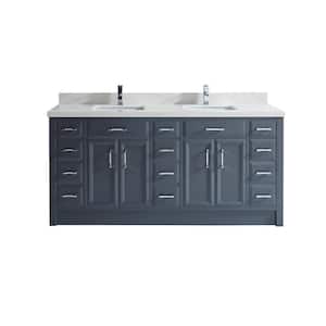 Calais 75 in. W x 22 in. D Vanity in Pepper Gray with Solid Surface Vanity Top