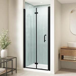 36-37 3/8 in. W x 72 in. H Bifold Semi-Frameless Shower Door in Matte Black,Clear Tempered Glass,Reversible Installation