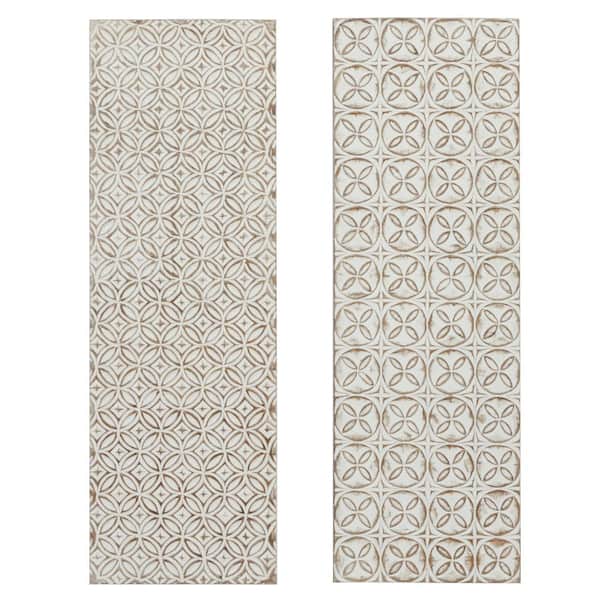 Wood White Intricately Carved Geometric Wall Decor (Set of 2)