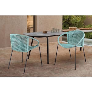 Snack Stackable Steel Indoor Outdoor Dining Chair with Wasabi Rope (Set of 2)