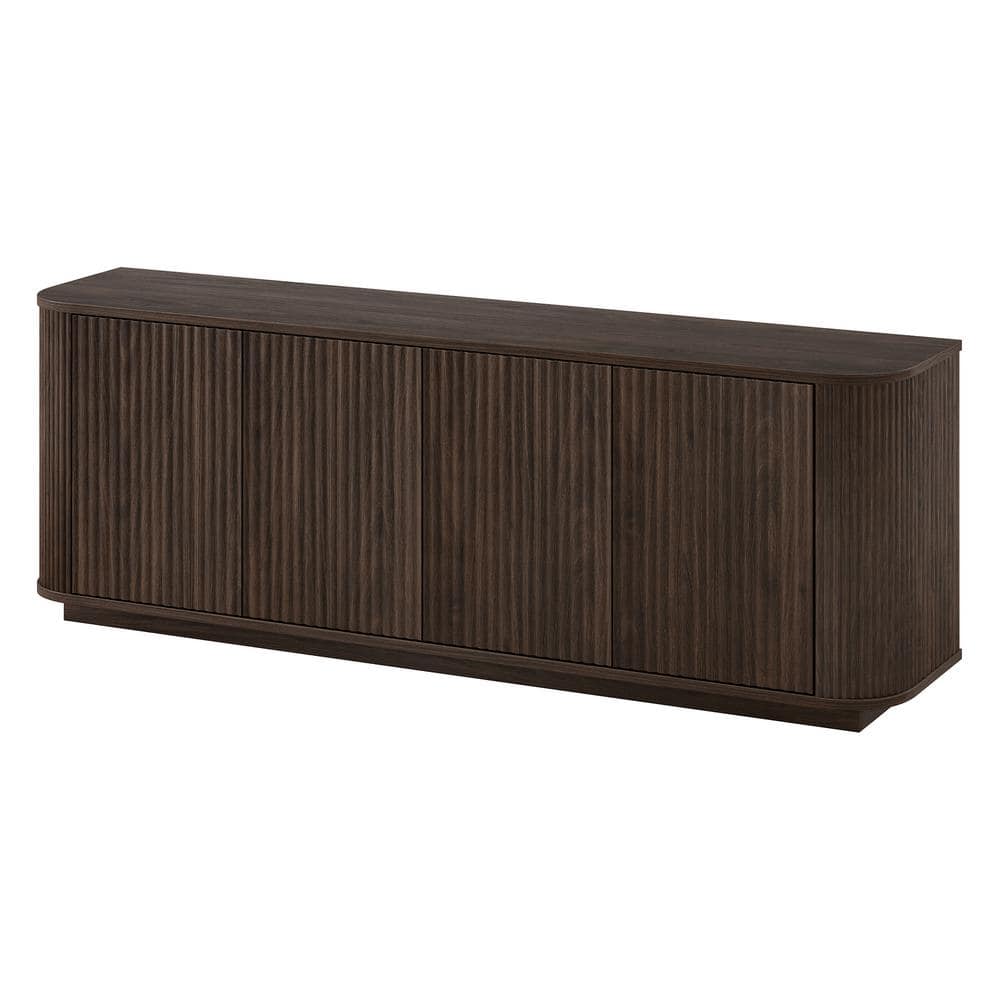 Alder Brown Fluted Wood 68" TV Stand with Cabinet