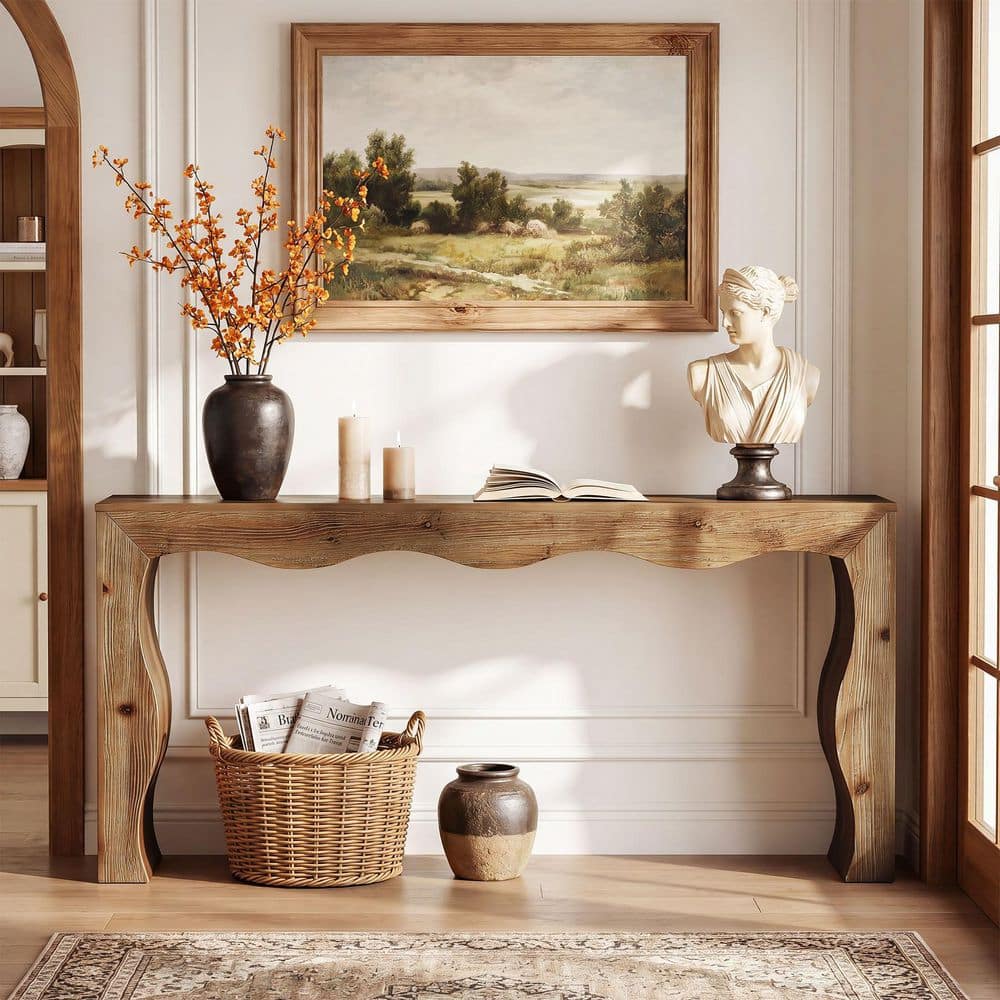 Turrella 63 in. Brown Rectangle Solid Wood Console Table for Entryway, Hallway, Living Room