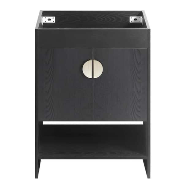 WarmieHomy 24 in.W x 18 in.D x 32 in.H Freestanding 1-Sink Bathroom Vanity with White Ceramic Top Zinc Alloy Handles in Black