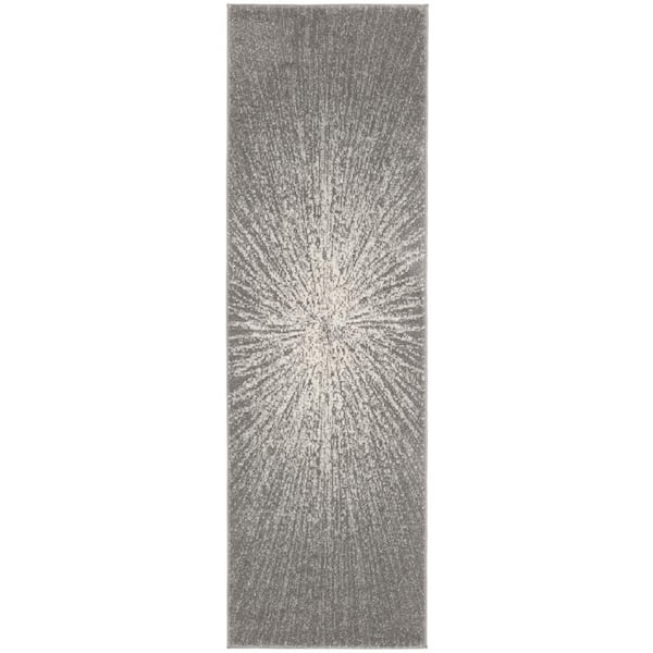 Evoke Dark Gray/Ivory 2 ft. x 11 ft. Geometric Runner Rug