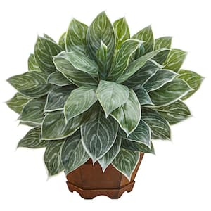 18 in. Silver Real Touch Aglaonema Artificial Plant in Decorative Planter