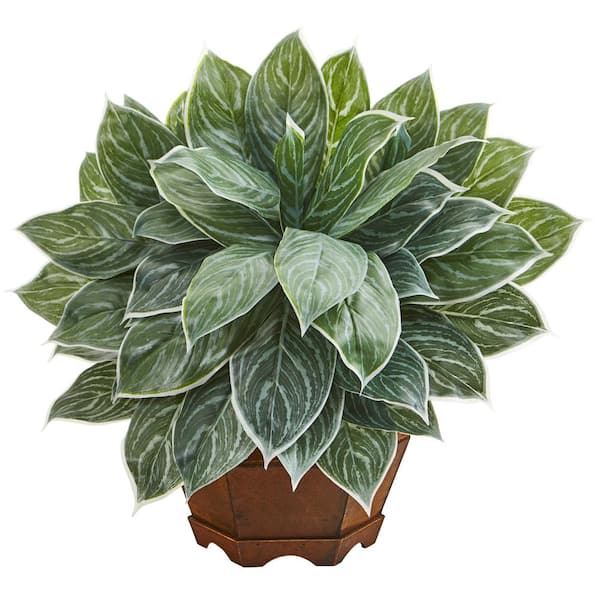 Nearly Natural 18 in. Silver Real Touch Aglaonema Artificial Plant in Decorative Planter